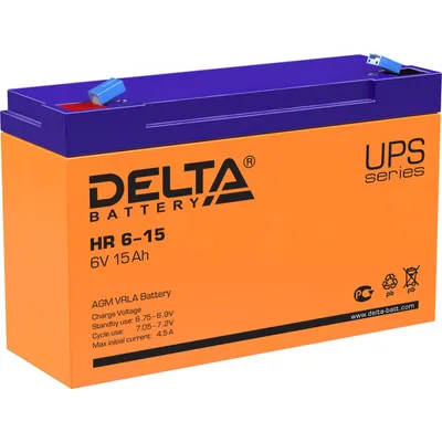 Аккумулятор Delta HR 6-15, 6В, 15Ач, AGM