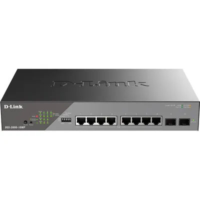 Коммутатор D-Link DSS-200G-10MP/A1A, L2, 8×1GbE PoE, 2×SFP, PoE-бюджет 130 Вт