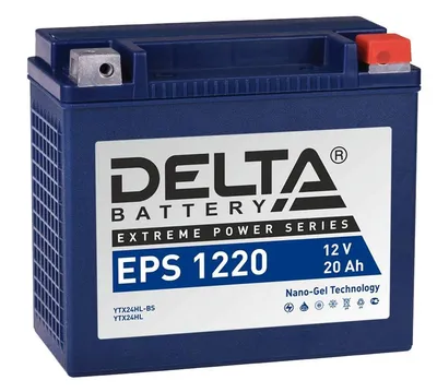 Аккумуляторная батарея Delta EPS 1220 12В/20А·ч, клемма Болт + гайка Ø 6 мм (205х87х162мм (167мм), 7,74кг, Срок службы 5 лет