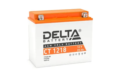 Аккумуляторная батарея Delta CT 1218 12В/20А·ч, клемма Болт + гайка Ø 6 мм (177х88х154мм (159мм); 6,3кг; Срок службы 5лет