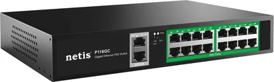 Netis P116GC Коммутатор неуправляемый PoE+, 18 портов, 18x1 Гбит/с, PoE+ 16х30 Вт (до 240Вт), Uplink RJ45 2*1 Гбит/с