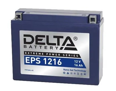 Аккумуляторная батарея Delta EPS 1216 12В/16А·ч, клемма Болт + гайка Ø 6 мм (205х70х162мм (162мм), 5,86кг, Срок службы 5 лет