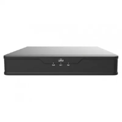 Uniview Видеорегистратор IP 4-х канальный 4K; Входящий поток на запись до 64Мбит/с; Поддерживаемые форматы сжатия:  Ultra 265/H.265/H.264; Запись: разрешение до 4K; HDD: 1 SATA3 до 6Тб; Декодирование: