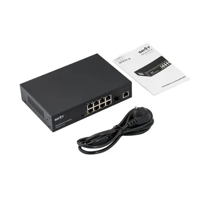 Коммутатор PoE Plus 4074 SKAT PoE-8E-1G-1S v.2 мощность 150Вт, порты: 8-Ethernet PoE, 1-Uplink, 1-SFP