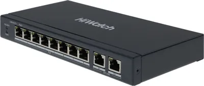 Коммутатор HiWatch DS-S1008P, неуправляемый, 8×100Мбит/с PoE+, 2×1Гбит/с, PoE 60W