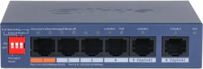 Коммутатор Dahua DH-CS4006-4ET2GT-60, 4×PoE, 2×1GbE uplink, 60 Вт