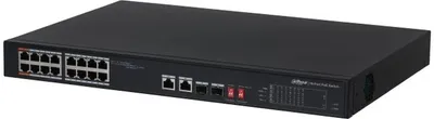 DH-S3218-16ET-135 - Коммутатор, Dahua, DH-S3218-16ET-135, Неуправляемый, 16 портов RJ-45 (10/100 Мбит/с, PoE), 2 порта RJ-45 (10/100/1000 Мбит/с, uplink, комбинированный), 2 порта SFP (1000 Мбит/с, uplink, комбинированный), 802.3af/at/bt порт 1 ~ 2: 90 Вт, порт 3 ~ 16: 30 Вт, общая: 135 Вт, стоечный