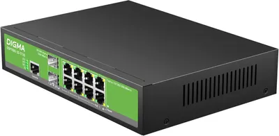 Коммутатор Digma DSP708G-2S-T135, L2+, 8×1GbE PoE+, 2×SFP, 135 Вт