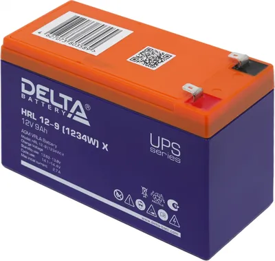 Батарея DELTA серия HRL-X, HRL 12-9 X, напряжение 12В, емкость 9Ач (разряд 10 часов),  макс. ток разряда (5 сек.) 135А, макс. ток заряда 2.7А, свинцово-кислотная типа AGM, клеммы F2, ДxШxВ 151х65х94мм., вес 2.55кг., срок службы 12 лет./ Battery DELTA series HRL-X, HRL 12-9 X, voltage 12V, capacity 9Ah (discharge 10 hours), max. discharge current (5 sec.) 135A, max. charge current 2.7A, lead-acid type AGM, terminals F2, LxWxH 151x65x94mm., weight 2.55kg., service life 12 years.