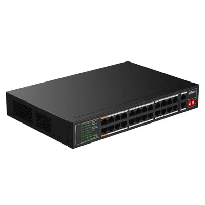Коммутатор DAHUA DH-SF1026LP, 24×100М PoE, 2×1GbE uplink, PoE-бюджет 190 Вт