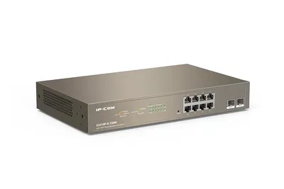 IP-COM G3310P-8-150W - Коммутатор PoE управляемый 10 портовый. 8 портов PoE 10/100/1000 Мбит/c Base-T (IEEE 802.3at/af) до 30Вт на порт + 2 порта SFP 10/100/100 Мбит/c Base-X. Бюджет PoE 130Вт. Грозозащита на порт 6 кВ.