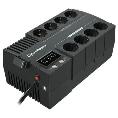 BS850E - Источник бесперебойного питания, CyberPower BS850E, Мощность 850ВА/480Вт, BS-серия, Линейно-интерактивный, Напольный, LED/USB, AVR: 165-290В, АКБ: 12В/5,5Ач*1 шт., Вых: 8xSchuko, Чёрный