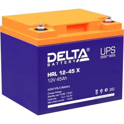 Аккумулятор Delta HRL 12-45 X, 12В, 45Ач, AGM